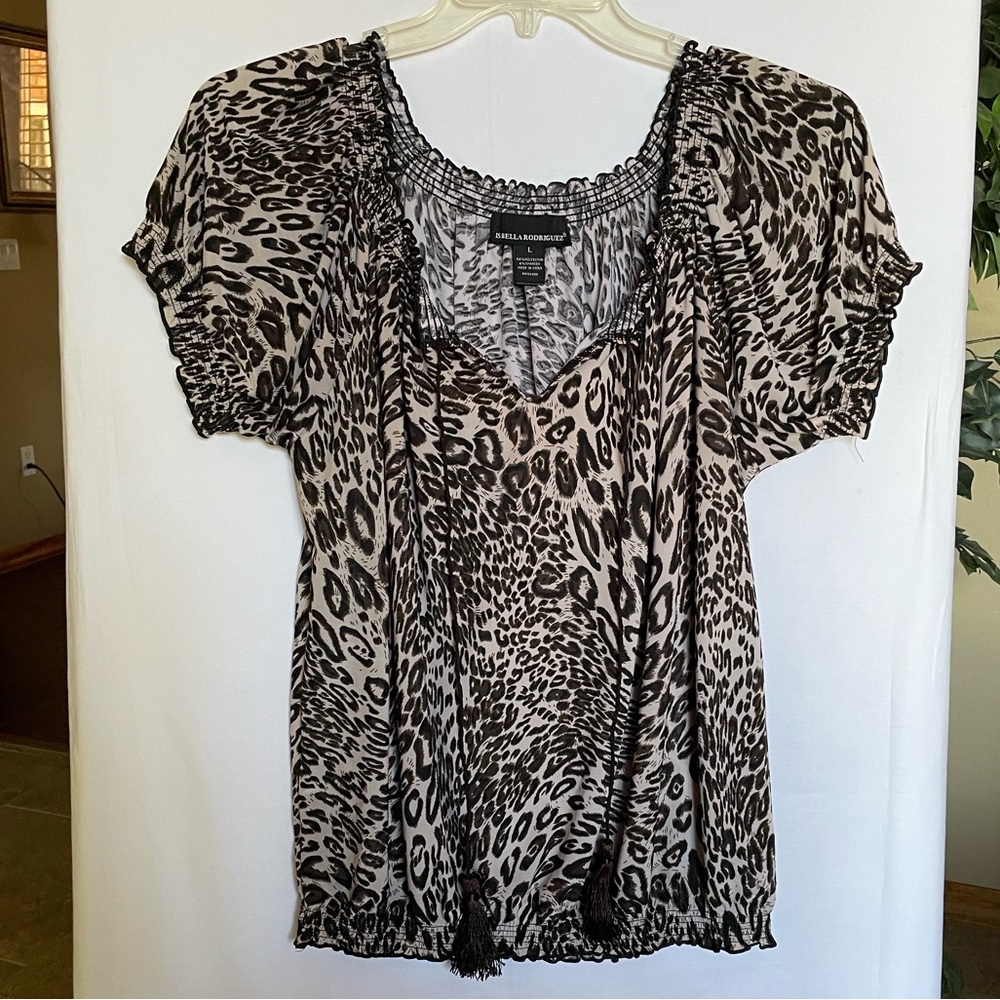 Isabella Rodriguez Cream, Dark Brown and Black Leopard Print Loose Fitting Top